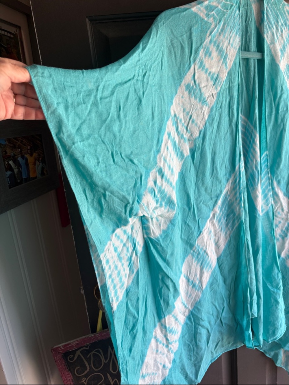 Turquoise Tie-Dye Lightweight Kimono Cover-Up - Picture 2 of 4